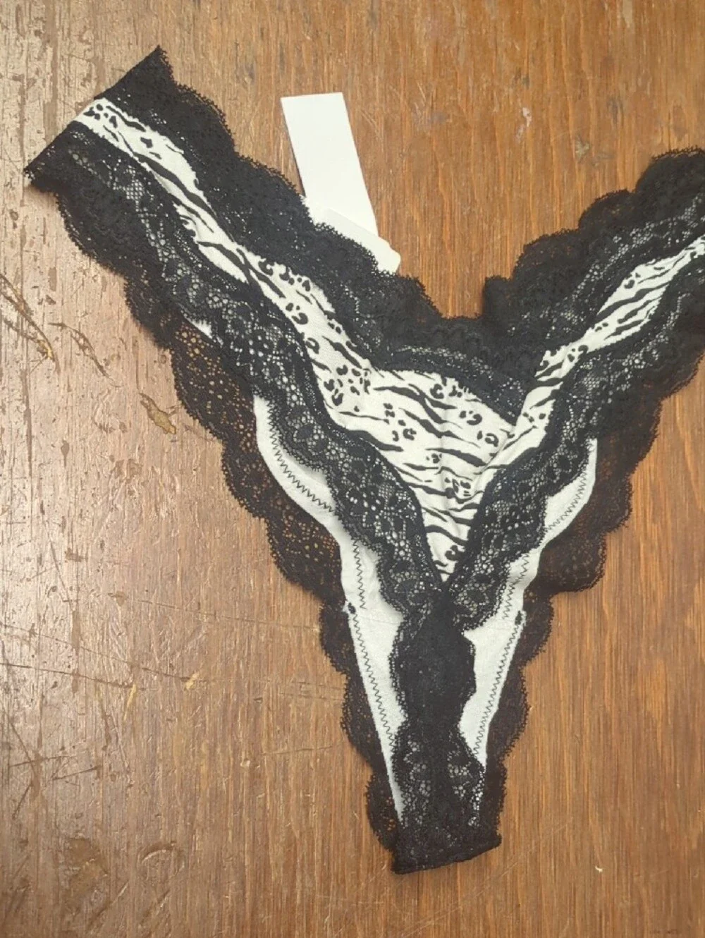 Ava & Aiden Zebra-Print Lace-Trim Thong - Black & White Women L/7